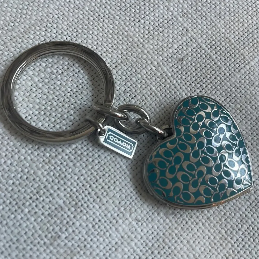 Rare Coach Turquoise Heart Photo Locket | Signature C Keychain Bag Charm Y2K